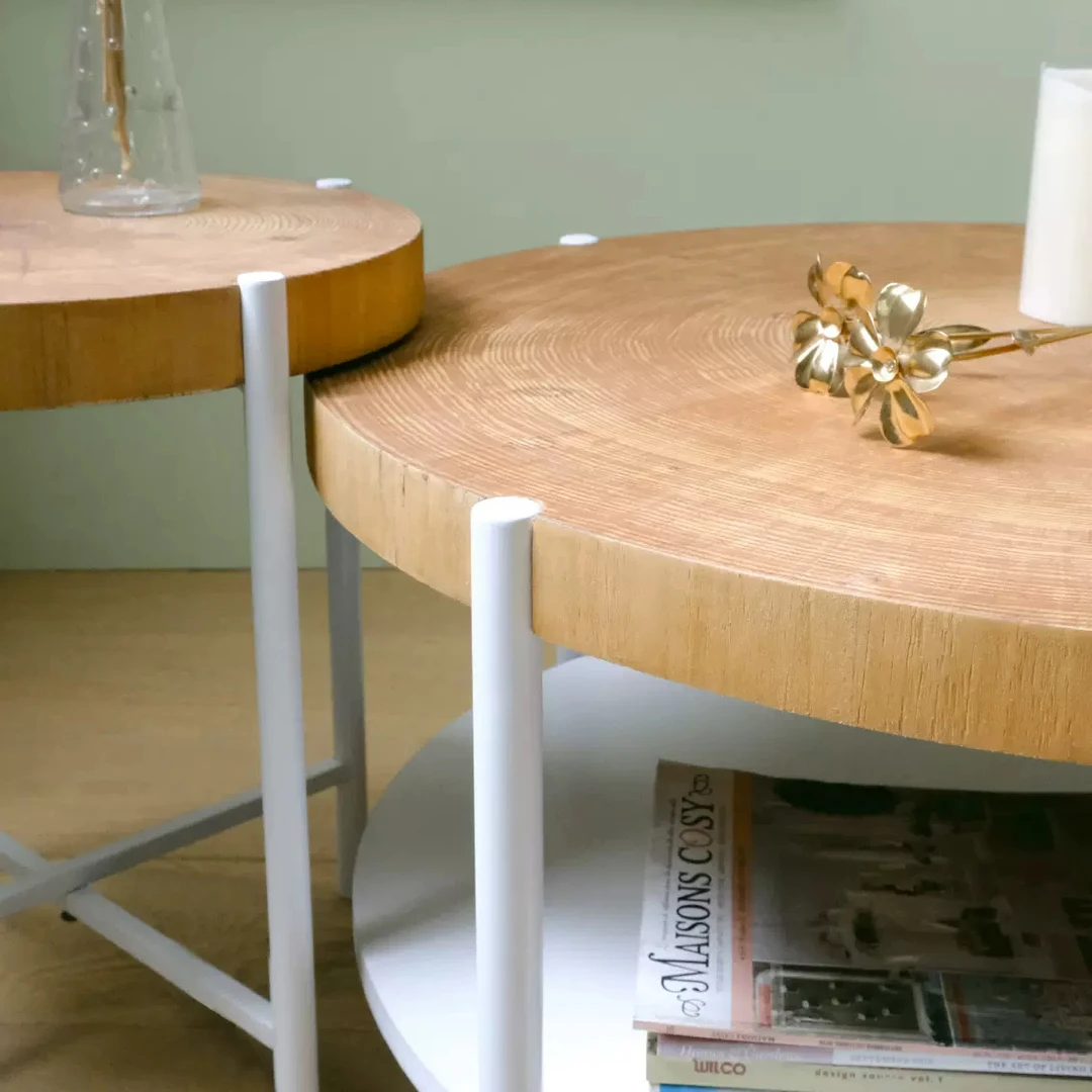 年轮茶几实木双层中古圆形侘寂风沙发边几家用2024新款咖啡桌