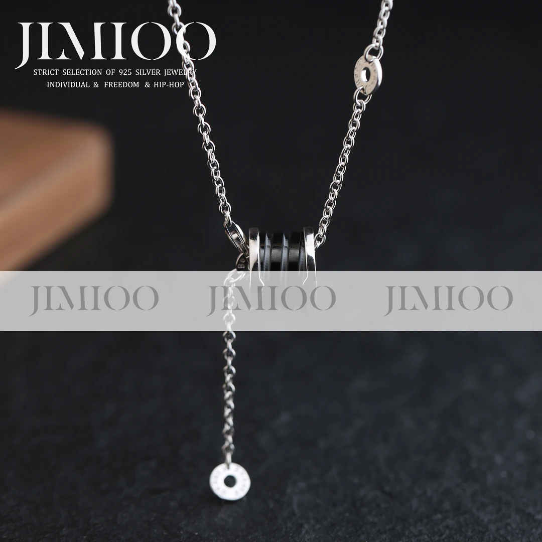 坠链均925银陶瓷 小蛮腰项链男女同款百搭黑陶瓷路路通男款情侣款