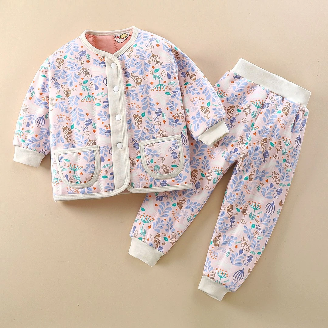 a51儿童三层夹棉内衣套装男童女童棉袄棉裤加棉内穿保暖家居服秋
