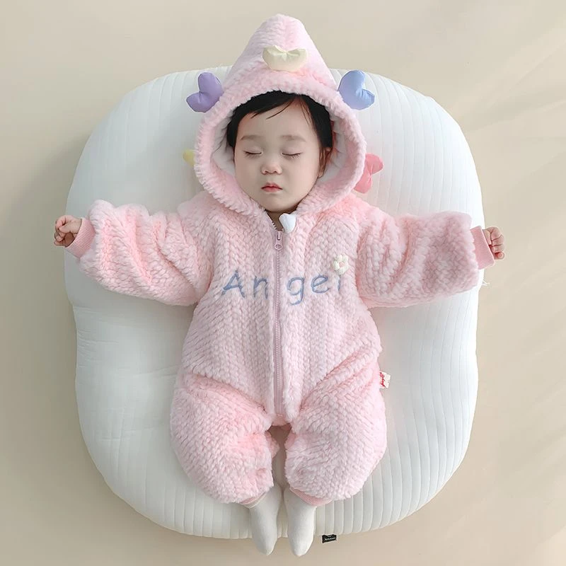 网红婴幼儿冬季可爱衣服加棉加厚连体衣女宝宝爬服外出秋冬装棉衣