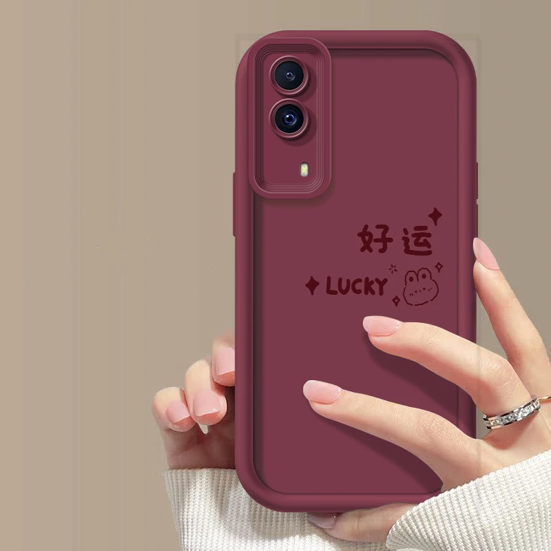 简约好运适用vivoz5x手机壳山茶红潮流全包边硅胶软肤感硅胶纯色