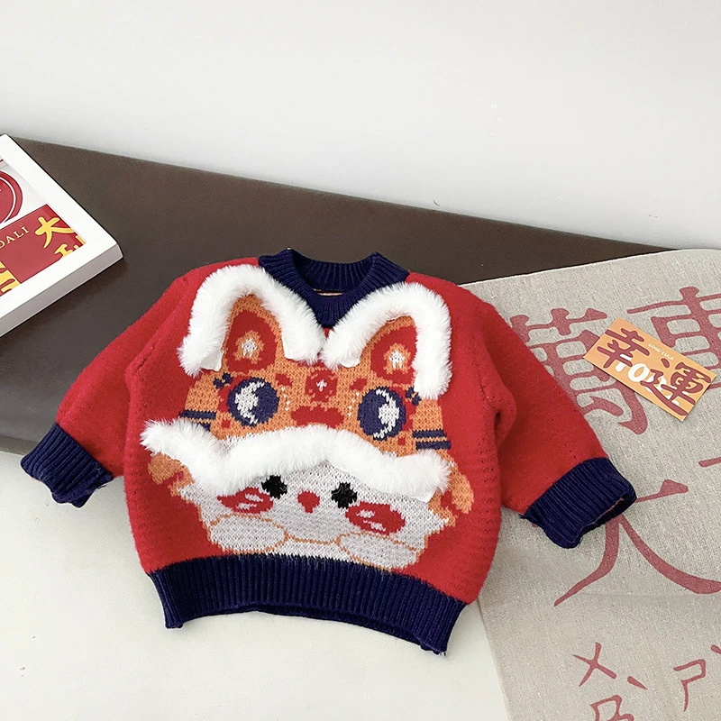 宝宝毛衣冬款男童拜年服女童童装小婴儿新年冬装加厚儿童衣服冬季