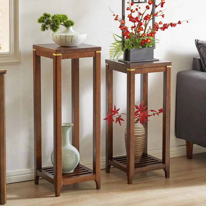 轻奢包铜新中式实木客厅花架阳台花架花盆架置物架室内花架盆景