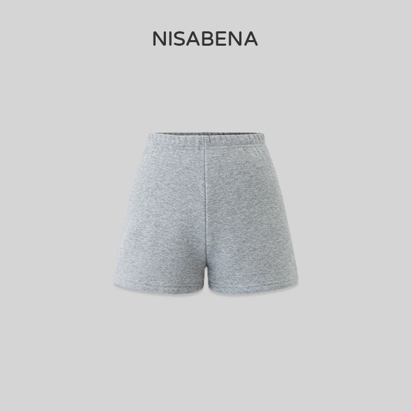 nisabena 舒适外穿灰色女高短裤简约宽松休闲运动时尚百搭热裤