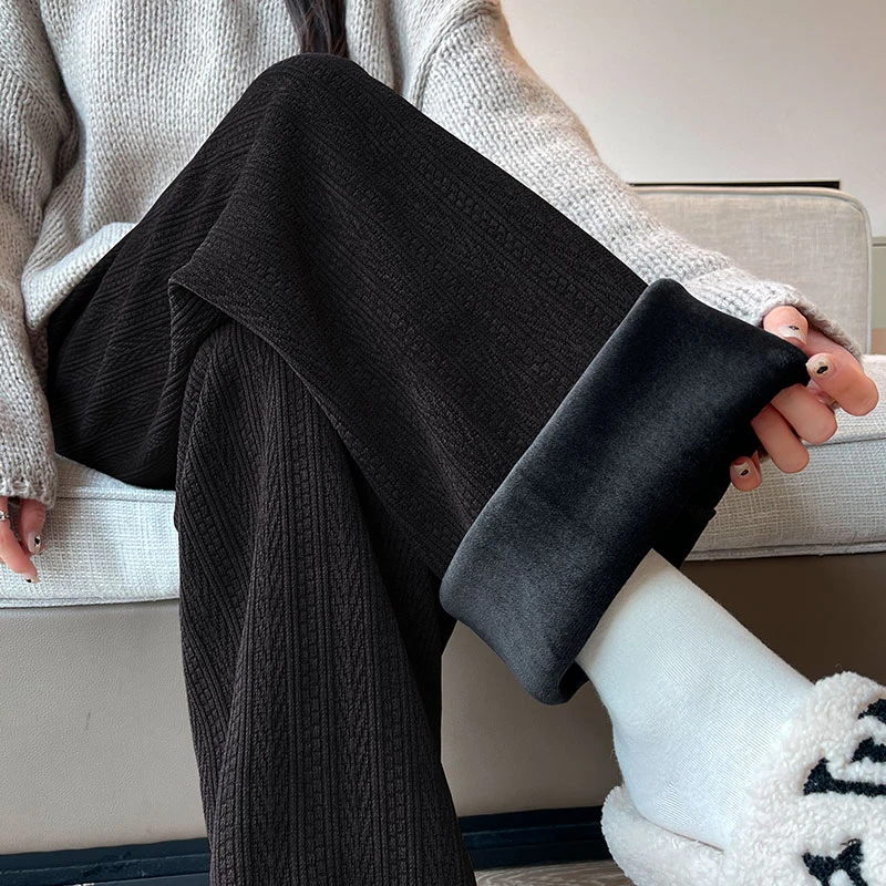 雪尼尔窄版阔腿裤女春秋季2024年新款小个子高腰显瘦休闲直筒裤子