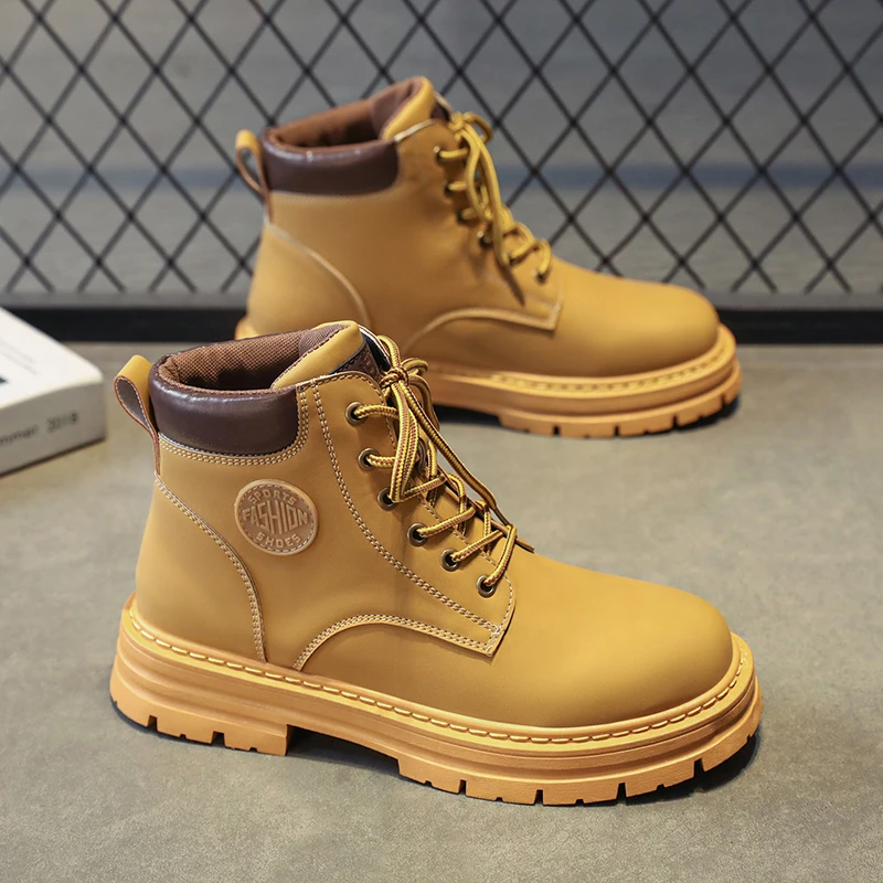 马丁靴男鞋秋季工装户外运动作战皮靴男士夏季增高英伦沙漠大黄靴