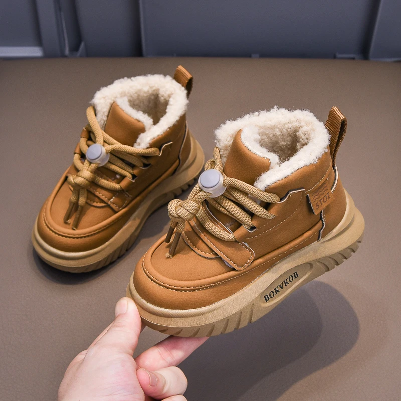 冬季棉鞋1-6岁儿童加绒软底运动鞋高帮男女童雪地靴男宝宝雪地靴