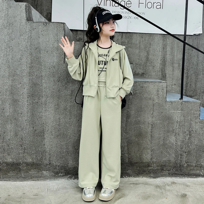 海外订单尾货女童卫衣套装春秋2025新款儿童运动休闲裤炸街三件套