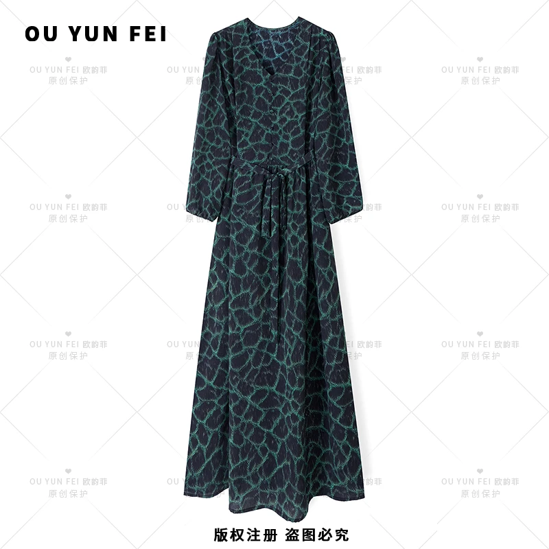 高级感连衣裙女早秋新款气质显瘦穿搭时尚轻奢洋气印花长裙F1657