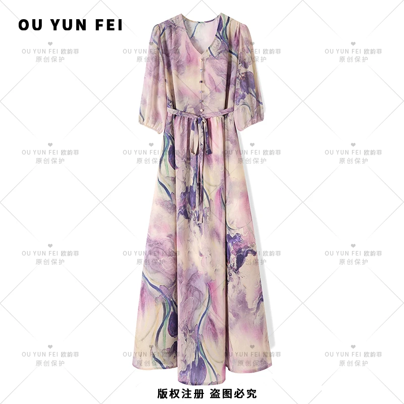 气质连衣裙夏季新款显瘦穿搭时尚轻奢女装优雅洋气高级长裙F1312