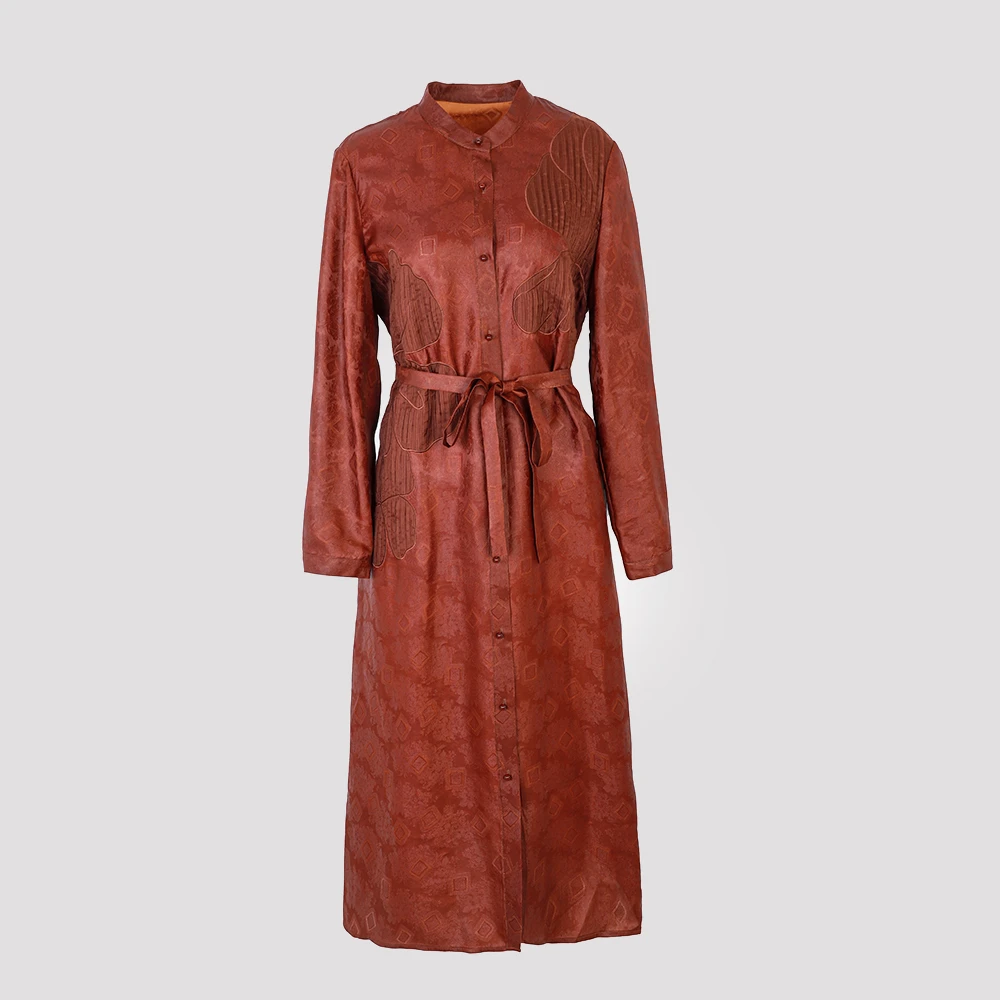 【若水】品牌新款立领提花长袖连衣裙AZ.333819