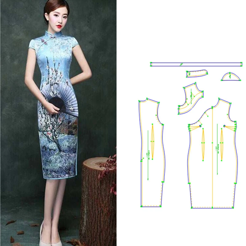 服装纸样236款中国风改良旗袍裙花色包袖开叉连衣裙缝纫裁剪图DIY