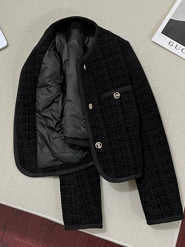 000#小香风黑色加棉加厚短外套女冬季新款洋气保暖显瘦流行上衣