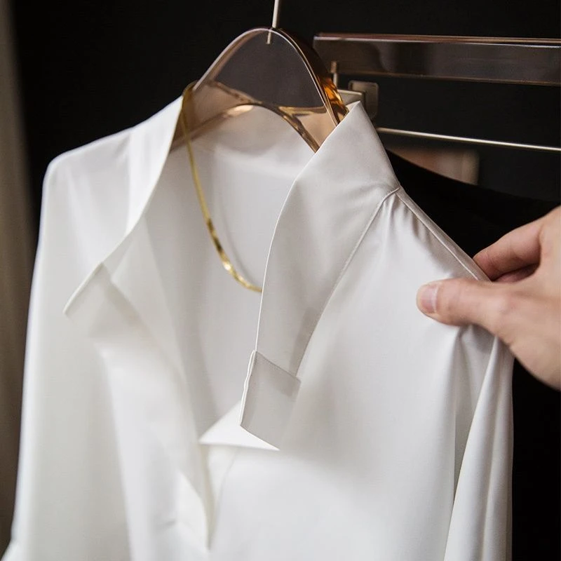 8801七分袖衬衫女小众设计感衬衣宽松蝙蝠袖白色衬衣显瘦时尚休闲