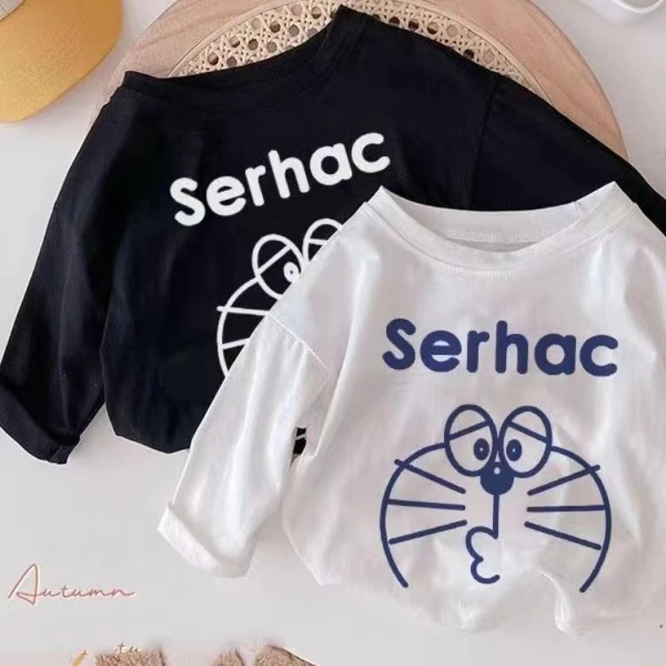 纯棉儿童长袖白色打底衫春秋款男女童宝宝婴儿卡通T恤上衣服圆领