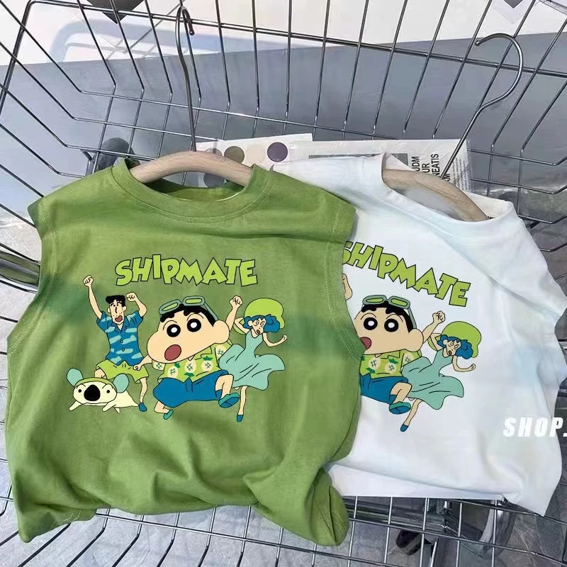 纯棉宝宝儿童无袖2025蜡笔小新男女童背心上衣汗衫韩版中小童潮