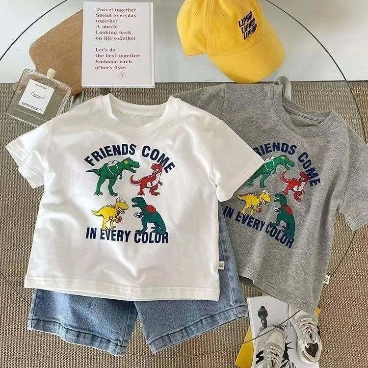 儿童宝宝男童短袖T恤卡通动漫恐龙2025新款夏季上衣圆领时尚夏款