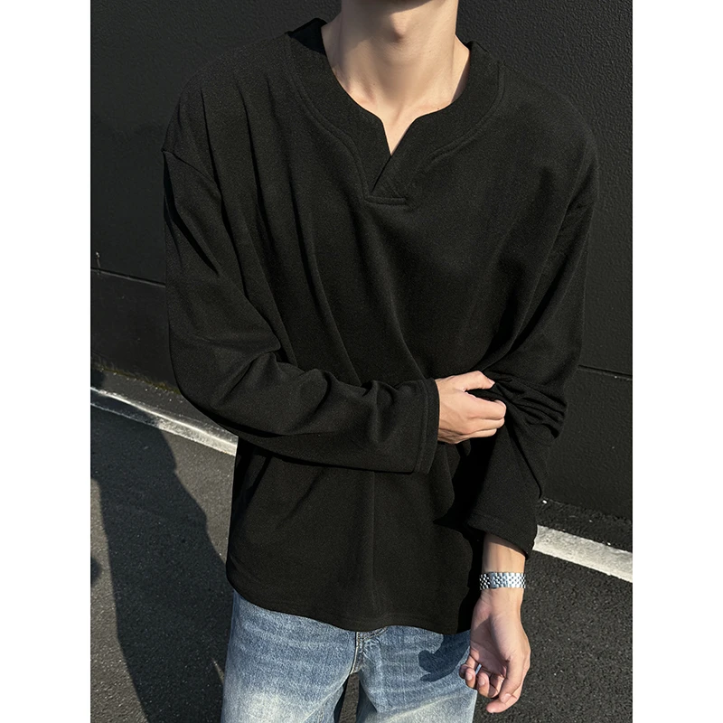 德绒V领卫衣男秋冬保暖内搭打底衫加绒加厚400克重磅潮男痞帅百搭