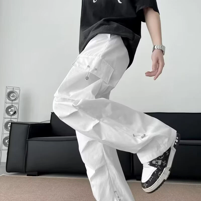 cleanfit白色工装裤男夏季薄款冰丝透气凉凉休闲裤子潮男痞帅直筒