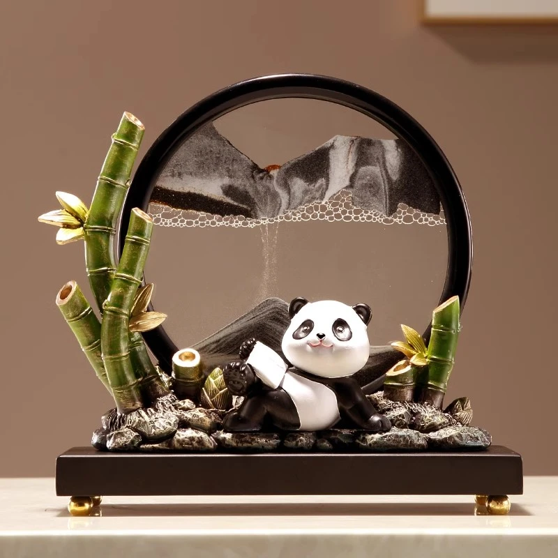 创意节节高升竹子熊猫流沙画摆件家居客厅办公室高档装饰乔迁礼品