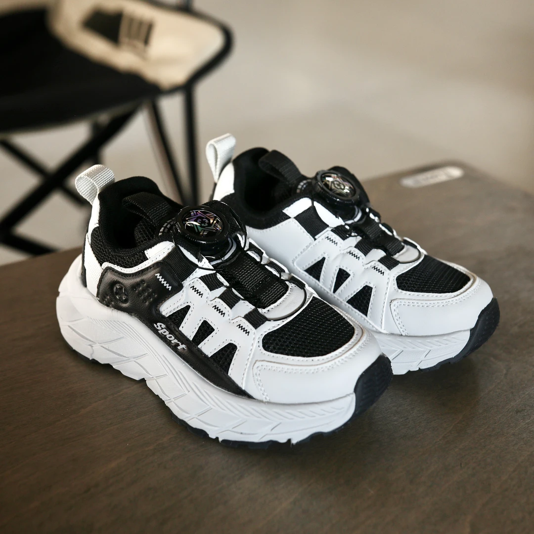 时尚潮流机能运动鞋男女童旋转纽扣厚底百搭休闲网面透气舒适秋季