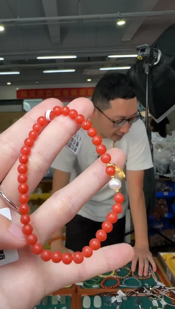 【闪购商品】南红玛瑙手串银S925镶嵌南红圆珠DIY单圈手串4.5-5mm