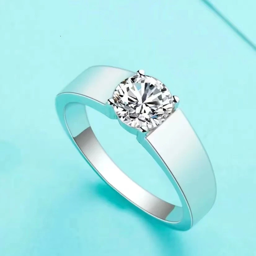 925银莫桑石戒指 尚奢【光臂男戒】0.5-2克拉正经典简约大气百搭