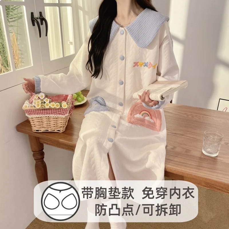 【秋冬-待产裙】冬季夹层月子裙带胸垫孕妇睡衣产后哺乳喂奶哺乳裙