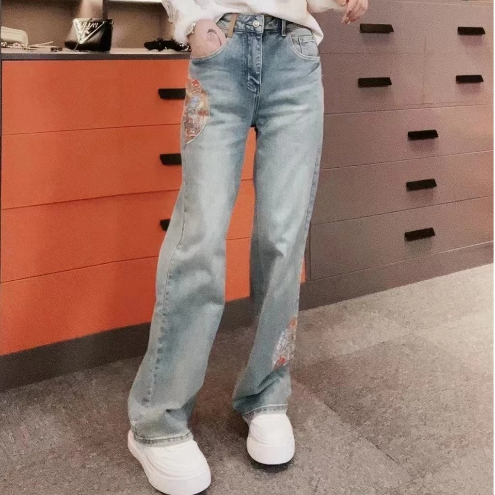 板熙FTLW-【锦上添花】显瘦高腰直筒宽松刺绣牛仔裤-1183