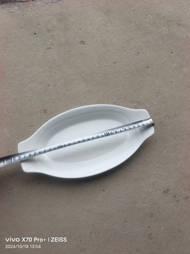 创意陶瓷椭圆双耳烤盘芝士焗饭盘西餐盘家用餐具纯白双耳浅盘瓷器