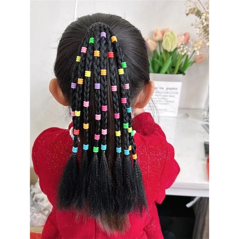 女童手工串珠假发辫发绳甜酷彩珠脏辫小辫子发圈拳击辫高马尾发饰