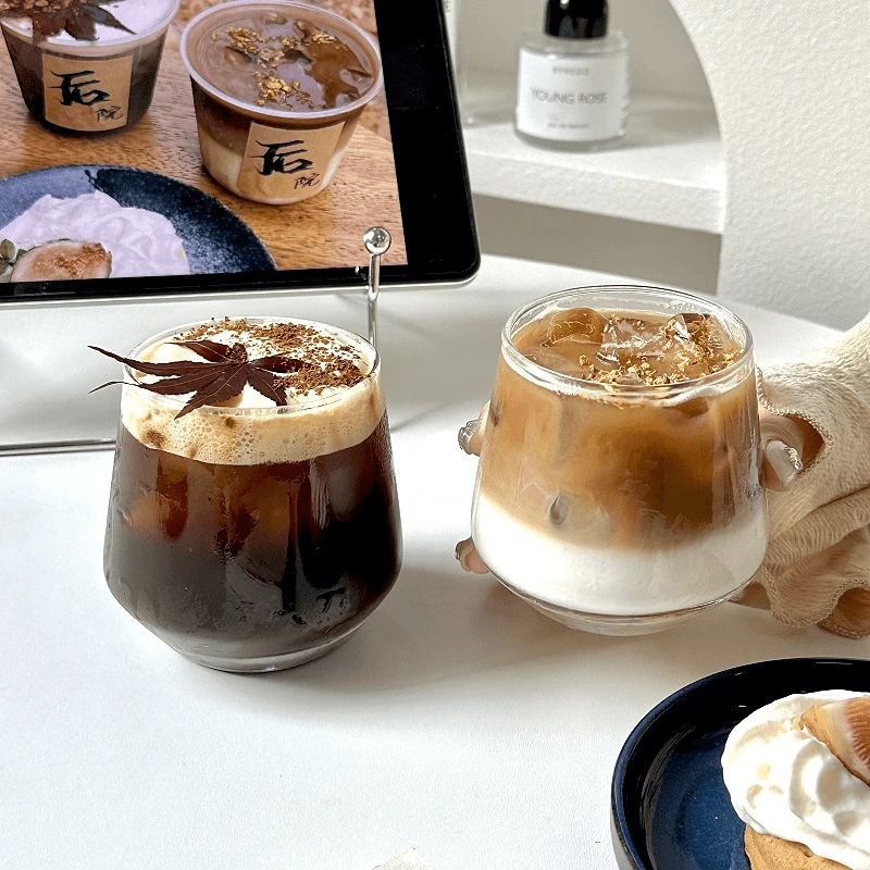 创意冰咖啡杯玻璃杯透明果汁杯牛奶杯冰美式拿铁杯冷饮杯网红杯子