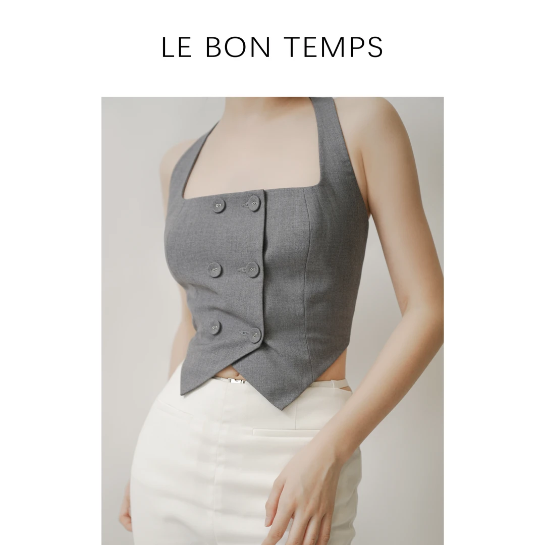 【LBT春夏款】复古挂脖小吊带露背显瘦设计性感短款上衣c801015