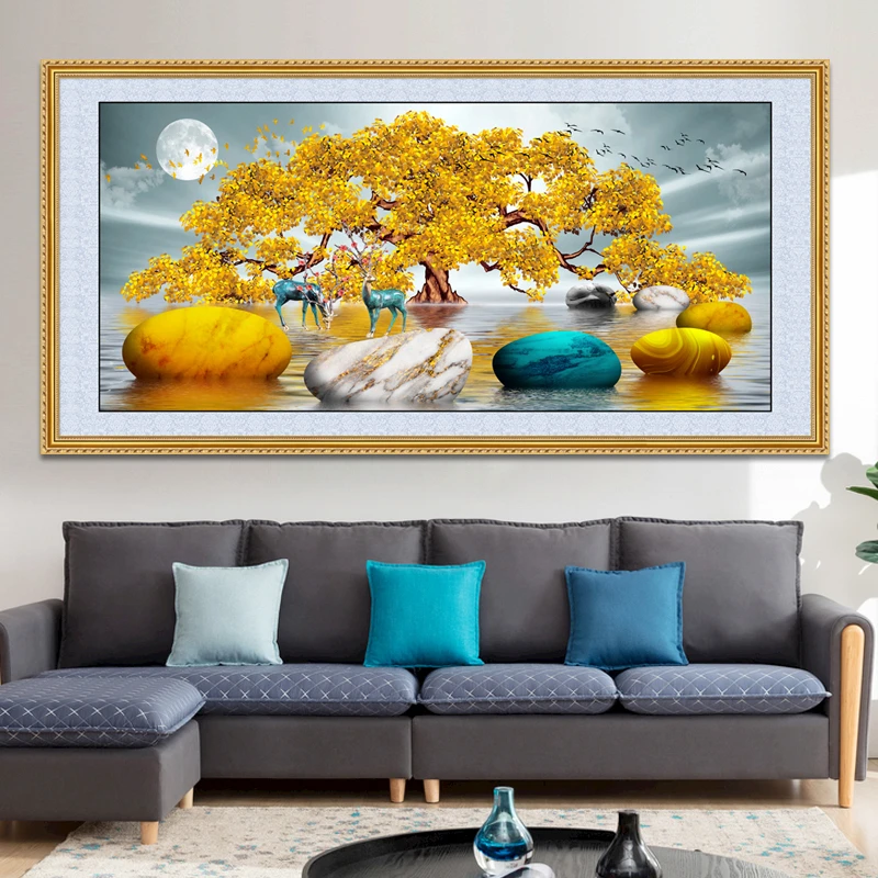 北欧轻奢麋鹿餐厅卧室床头装饰画简约客厅背景墙挂画墙贴自粘画