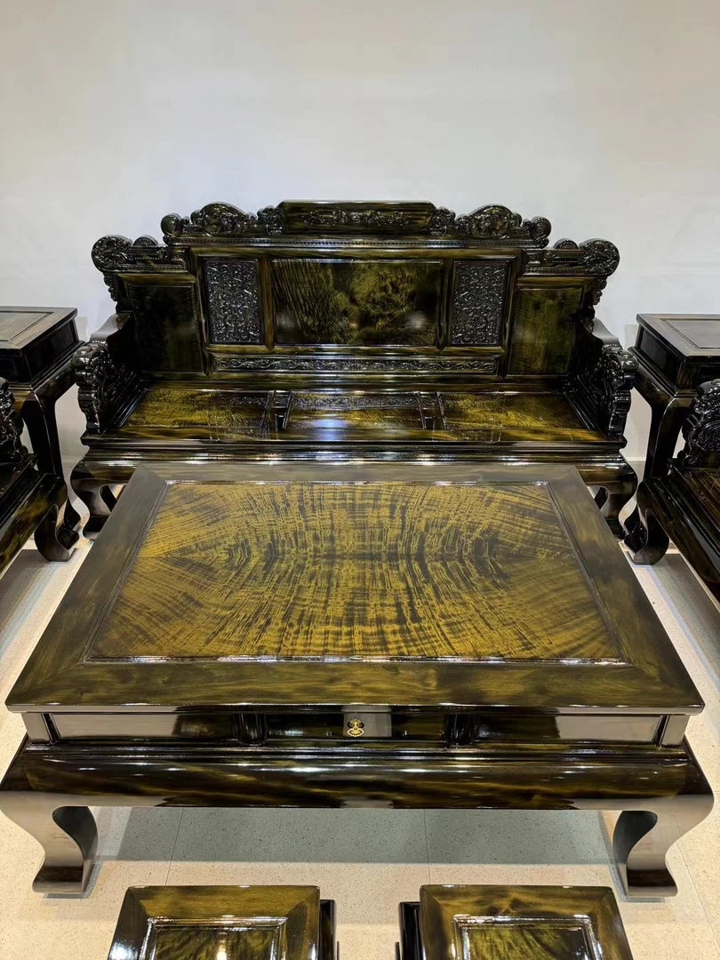 金丝楠中式楠木沙发明清古典实木雕花客厅大叶阴沉木家具别墅组合