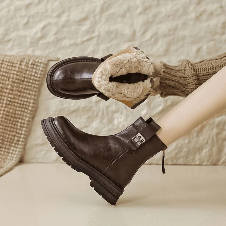 牛皮/5cm/冬季加绒保暖厚底时尚羊毛皮毛一体雪地靴真皮女款短靴