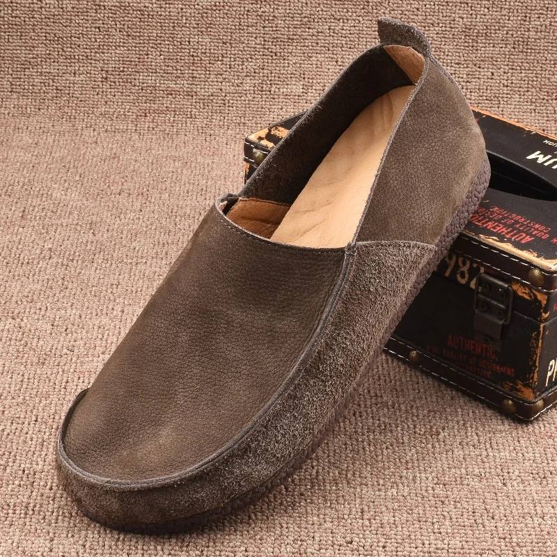 夏季透气外贸男鞋百搭豆豆鞋男款2024新款爆款磨砂单层软皮开车鞋