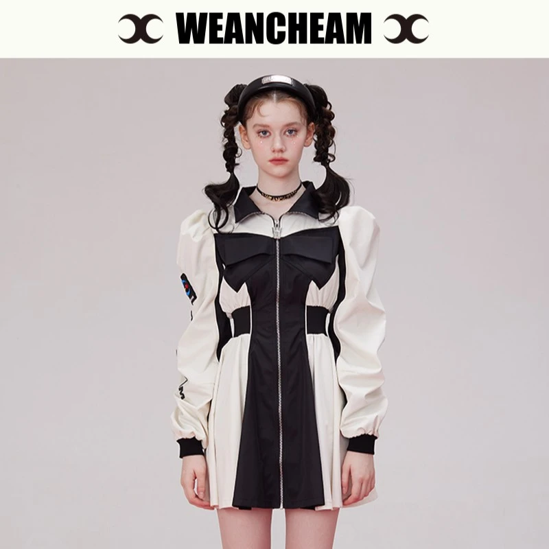 WEANCHEAM长袖女士秋季小众连衣裙设计师外套复古短款女装气质
