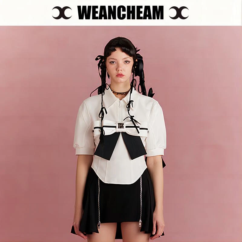 WEANCHEAM23SS春夏新款设计感收腰上衣W11CXT032套装jk百搭小众