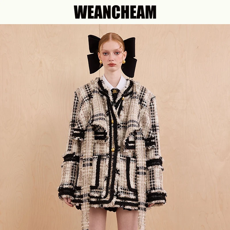 WEANCHEAM未未姆山寅书院高智淡人假两件斗篷小香风衣服W14QDT037