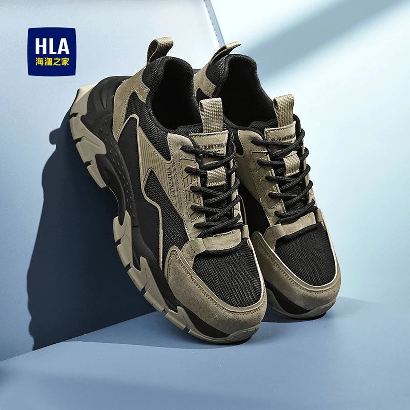 海澜之家男鞋春秋户外透气网面运动老爹鞋男生潮鞋复古增高跑步鞋