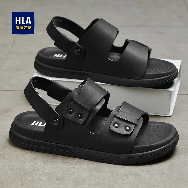 HLA/海澜之家皮凉鞋男2025夏季外穿软底防滑沙滩鞋男士休闲凉拖鞋