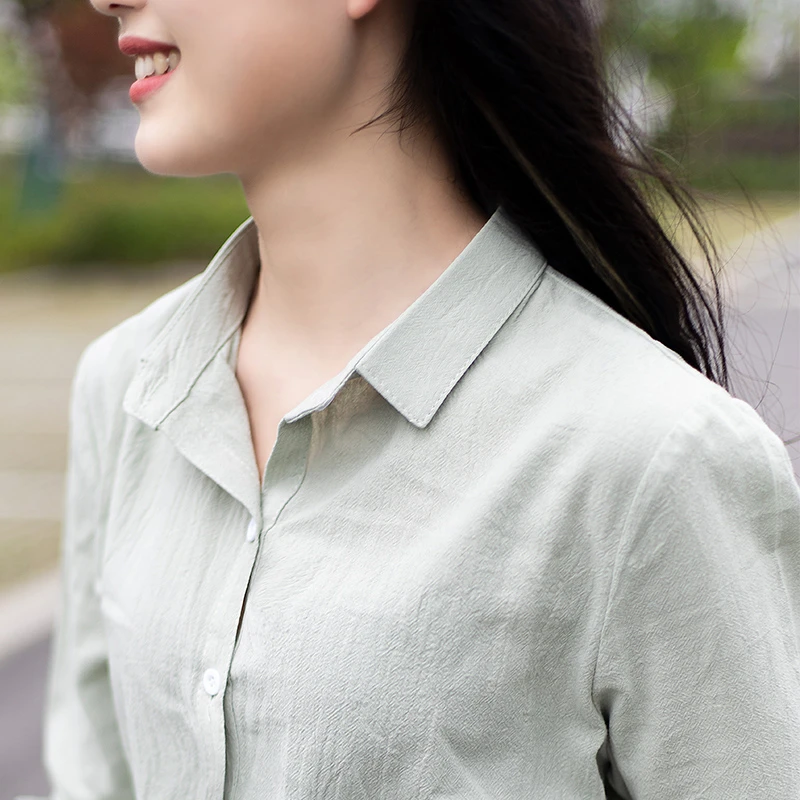 棉麻复古文艺衬衫女春秋新款女士亚麻高级感上衣设计感衬衣打底衫