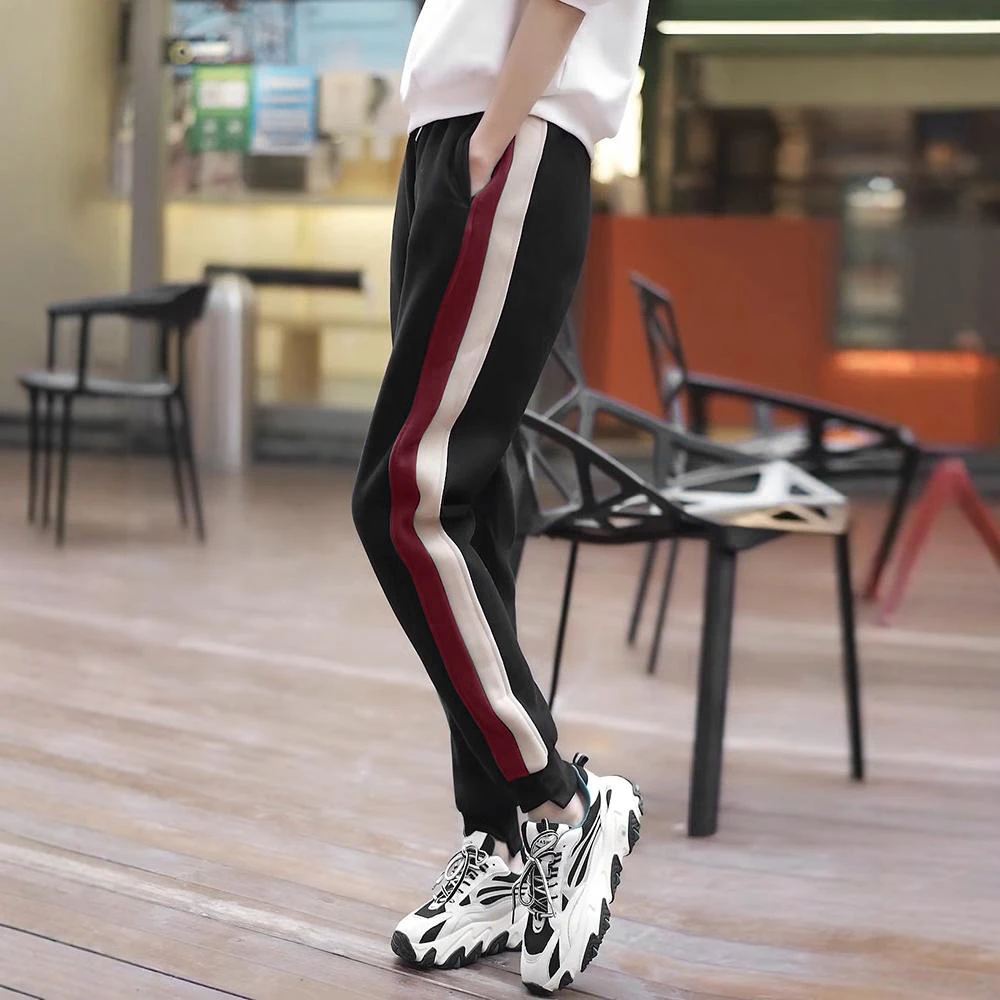 撞色休闲运动束脚卫裤女秋冬显瘦百搭高个子加绒加长休闲外穿裤子