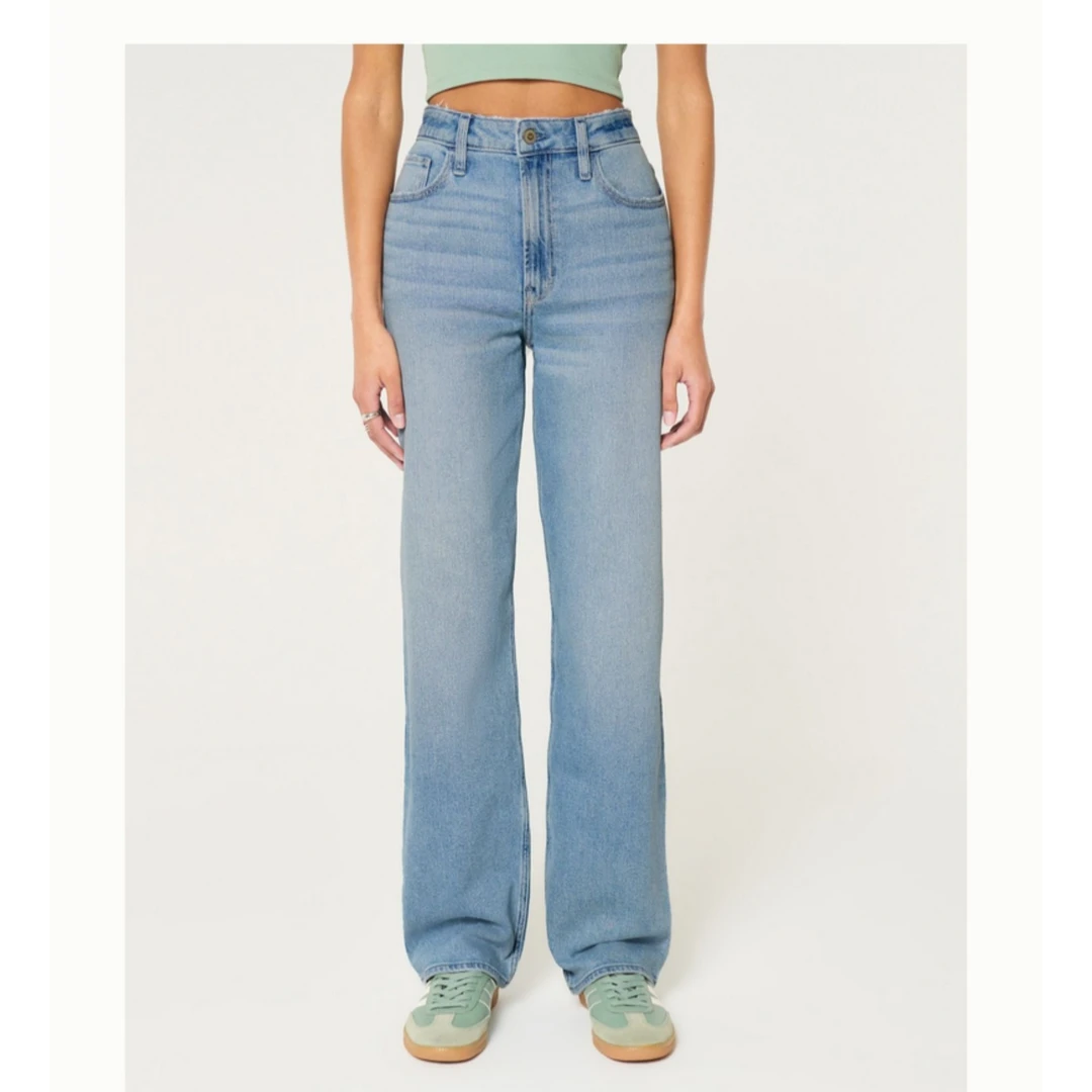 Hollister24宽松经典水洗直筒老爹牛仔裤女装KI355-4346