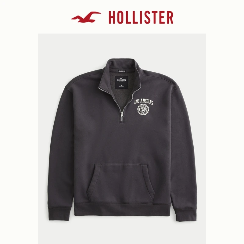 Hollister美式风情侣宽松半高领抓绒卫衣 男装女装 329866-1