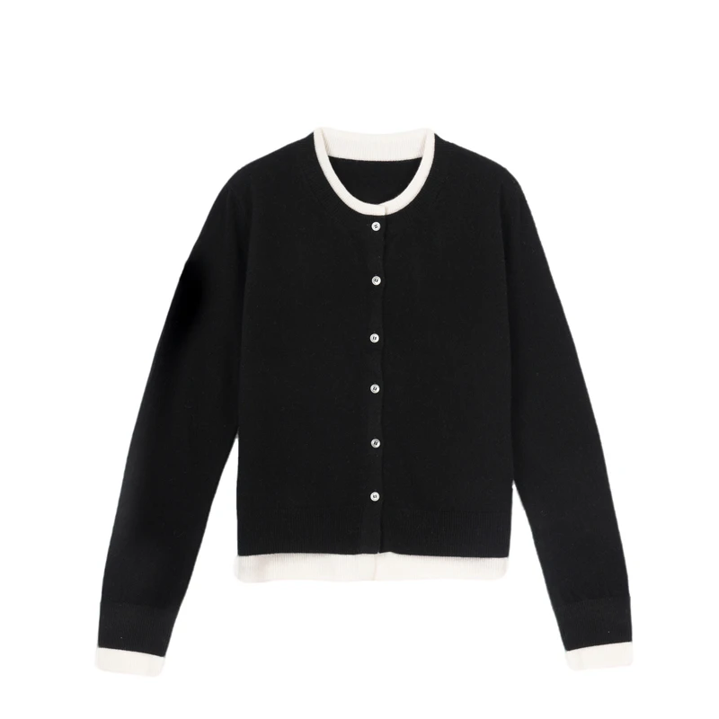 24秋冬款拼接撞色圆领假两件针织开衫叠穿显瘦-2136