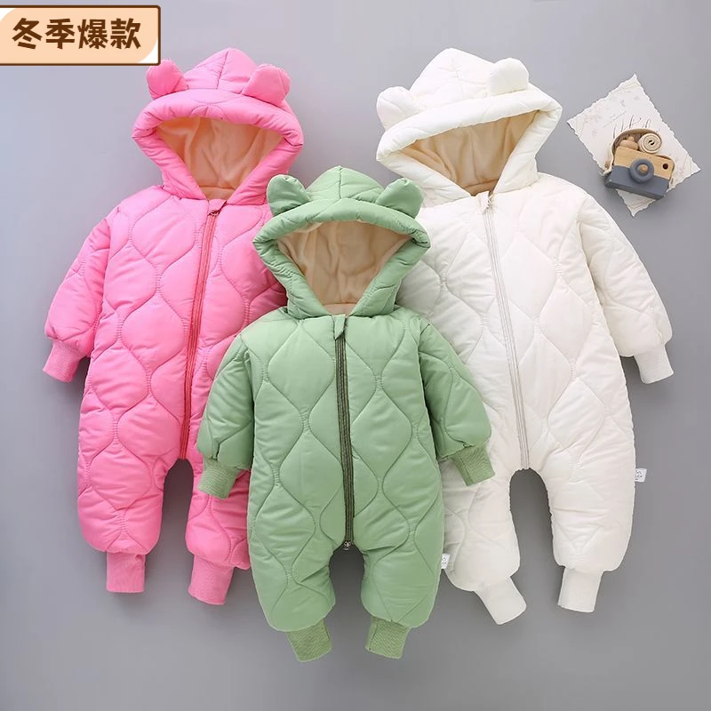婴儿连体衣连帽儿童冬装连体衣冬季加厚防寒外出服哈衣0-6-18个月
