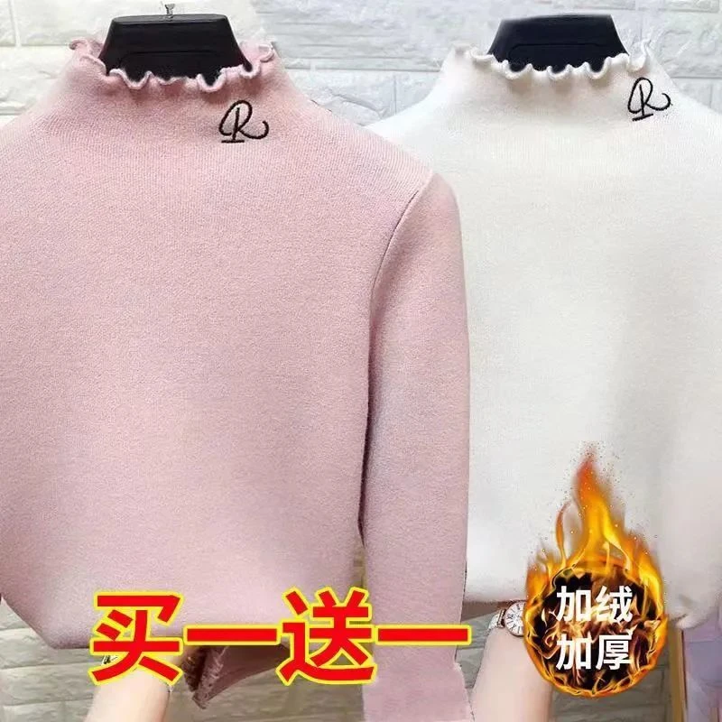 女童冬季德绒打底衫儿童半高领时尚加厚中大童长袖加绒保暖上衣潮