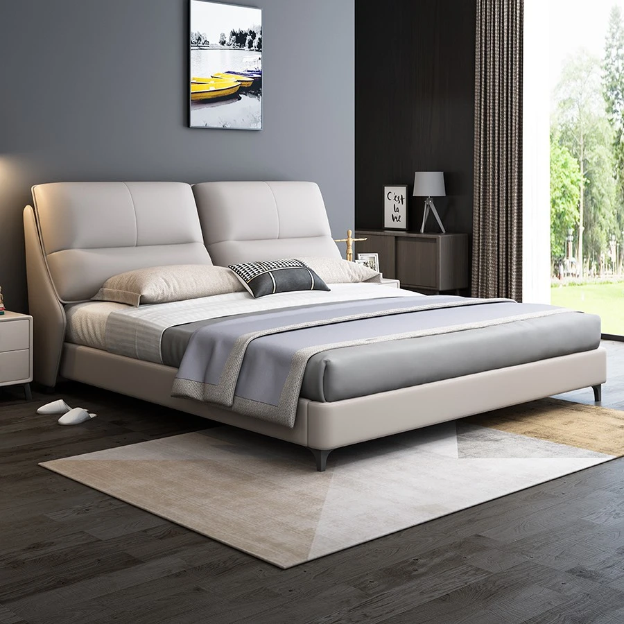 现代简约科技布艺床1.8m1.5米轻奢免洗双人真皮床软包实木主卧床